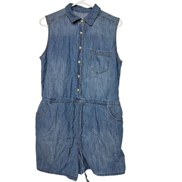 Universal Thread Denim Romper Sleeveless Blue Large - Picture 2 of 6